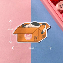 Load image into Gallery viewer, Calico Cat in Cardboard Box Sticker