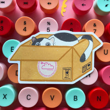 Load image into Gallery viewer, Calico Cat in Cardboard Box Sticker