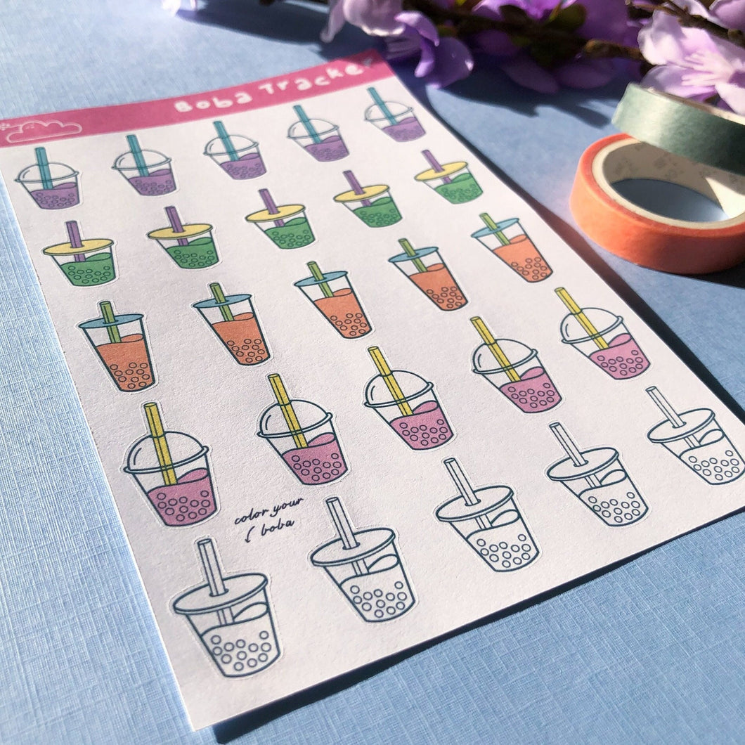 Boba Milk Tea Tracker Sticker Sheet